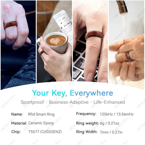 Koa Wood Band Inlay RFID Smart Ring