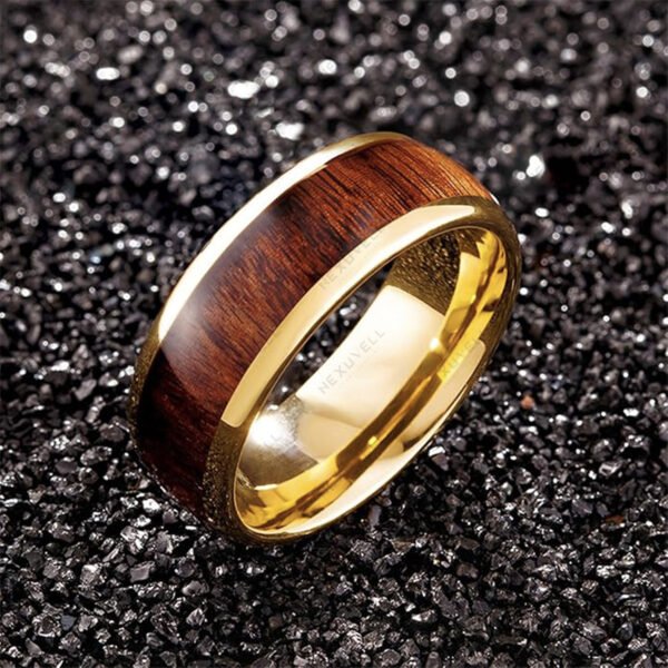 Gold-Plated Koa Wood Band Inlay RFID Ring