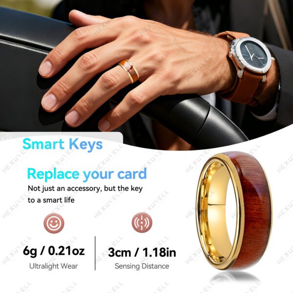Gold-Plated Koa Wood Band Inlay RFID Ring