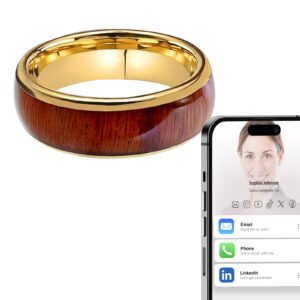 Gold-Plated Koa Wood Inlay Digital Business Card Ceramic Ring