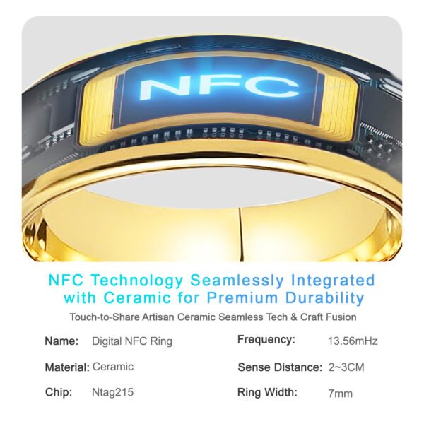 Gold-Plated Koa Wood Inlay Digital Business Card Ceramic Ring