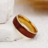 Gold-Plated Koa Wood Inlay Digital Business Card Ceramic Ring