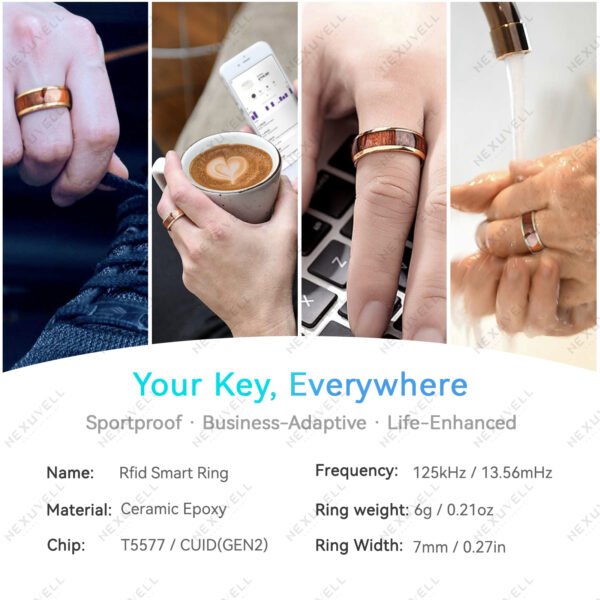 Gold-Plated Koa Wood Band Inlay RFID Ring