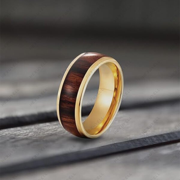 Gold-Plated Koa Wood Band Inlay RFID Ring