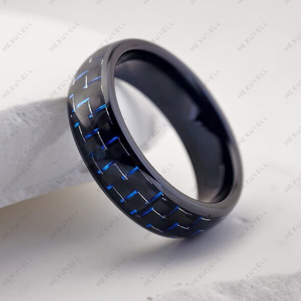 Black-Blue Carbon Fiber Inlay RFID Ring