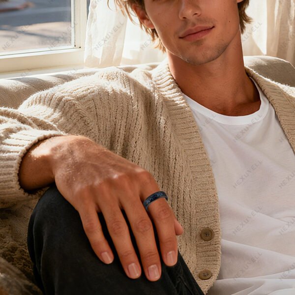 Black-Blue Carbon Fiber Inlay RFID Ring